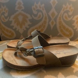 Olive/tan Mila Paoli wedge flip flops